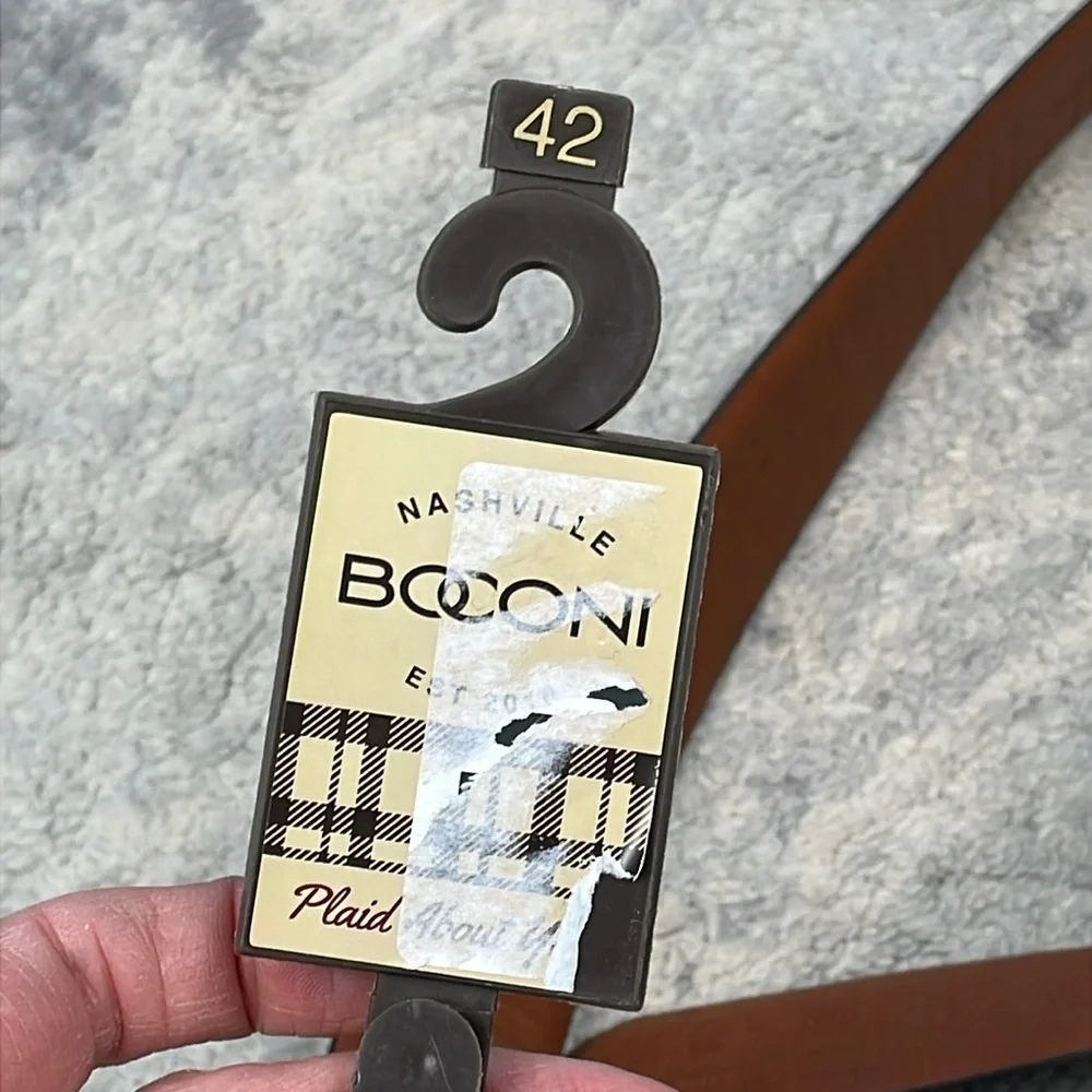 NWT Boconi Dark Brown Genuine Leather Belt Chrome Hardware Sz 42